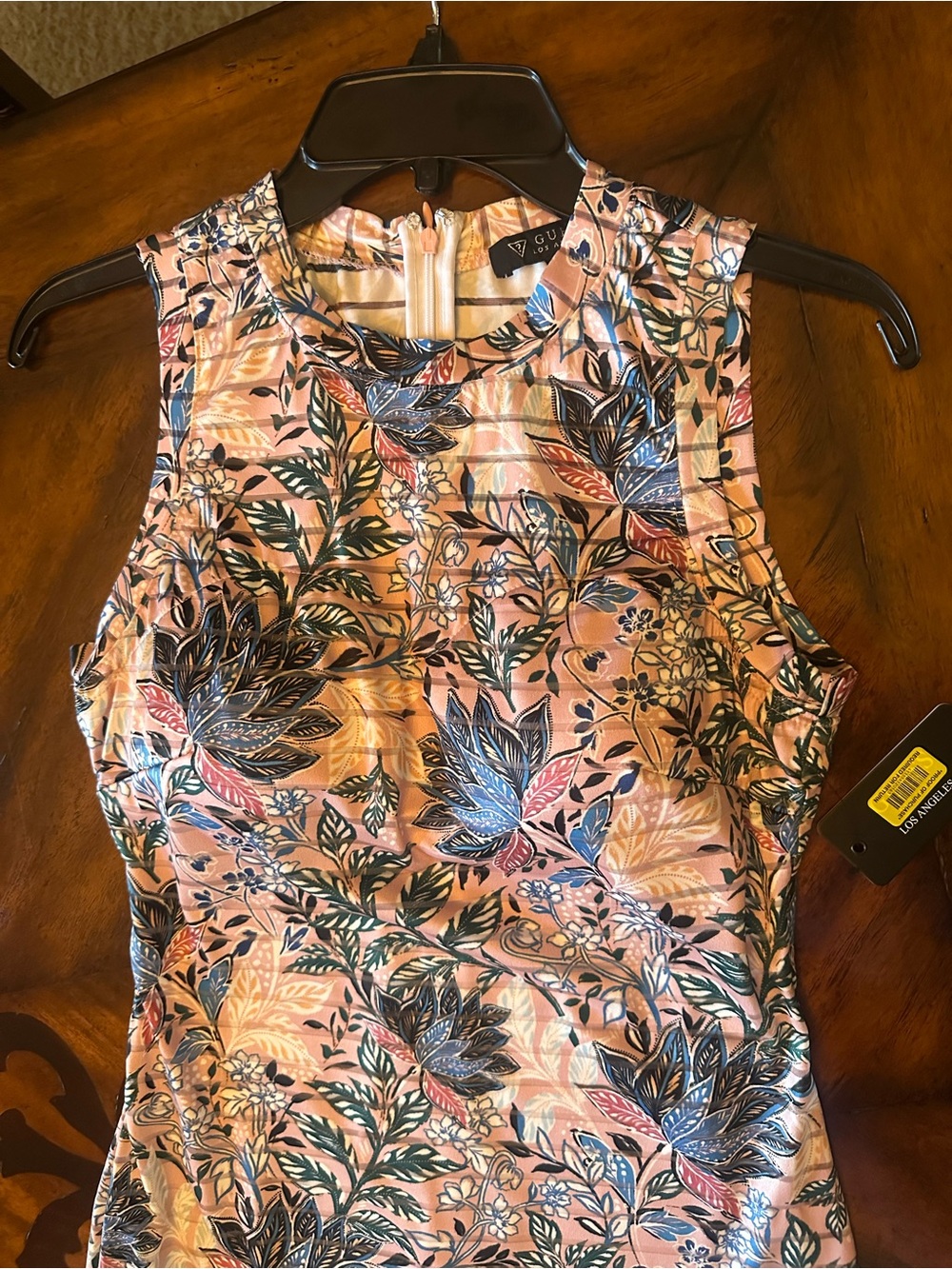 GUESS Sleeveless Mock Neck Floral Bodycon Dress Pink Blue Size 8, NWT